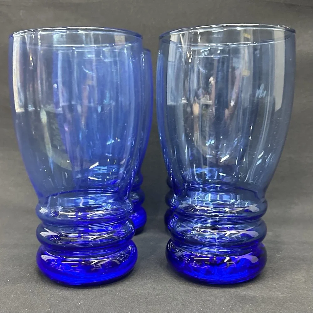 Libbey 'Bangles - Cobalt Blue' 16 Oz Cooler, Discontinued Piece, Set of 4, VTG